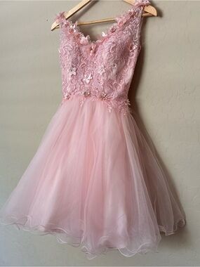 Dancing Queen Floral Lace Short Homecoming Dress Pink Princess Fairy